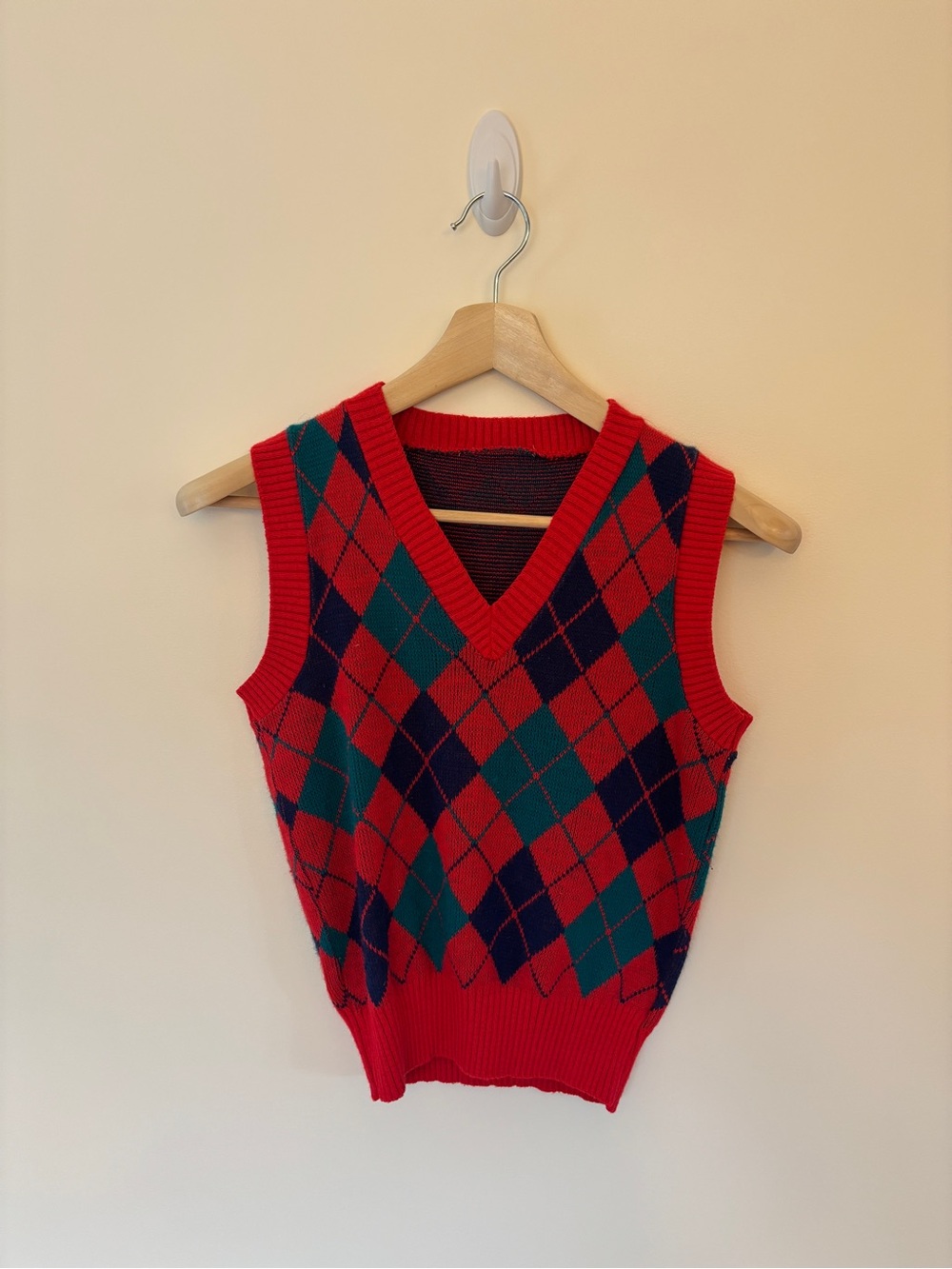 Vintage Red Argyle V-Neck Sweater Vest